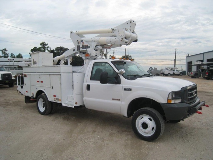 Bucket truck with spotlights.