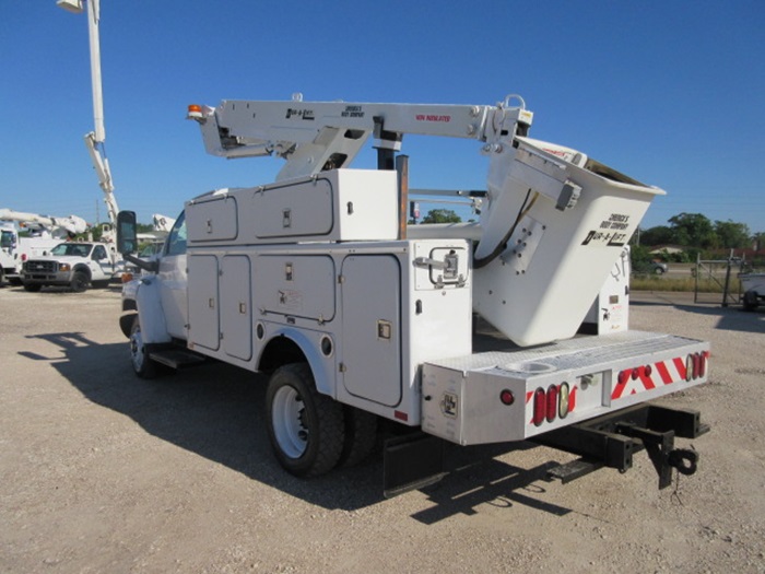 Fiberglass body bucket truck.