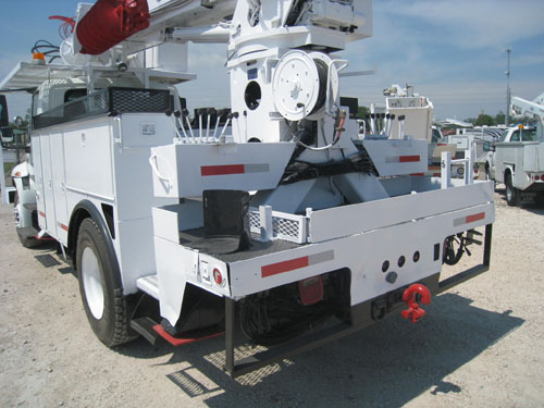 Digger Derrick truck with hitch.